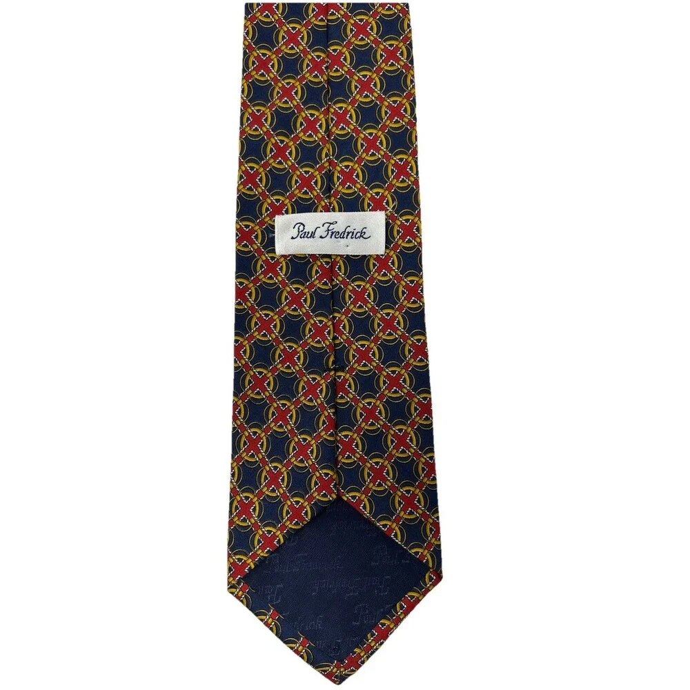 Paul Fredrick Silk Geometric Red‎ Yellow Blue Pattern Necktie  58.5
